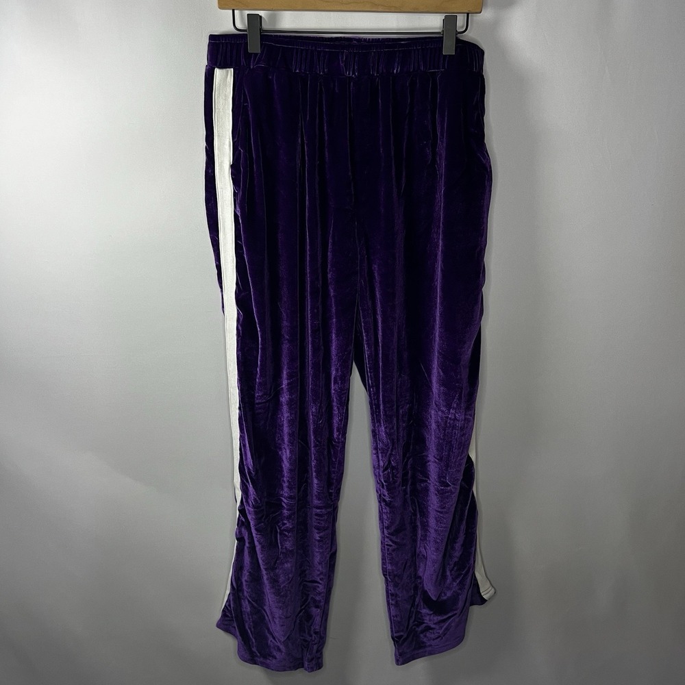 Ekouaer Pants Women Size XL Purple Velvet Elastic Waist Straight‎ Leg Pull On